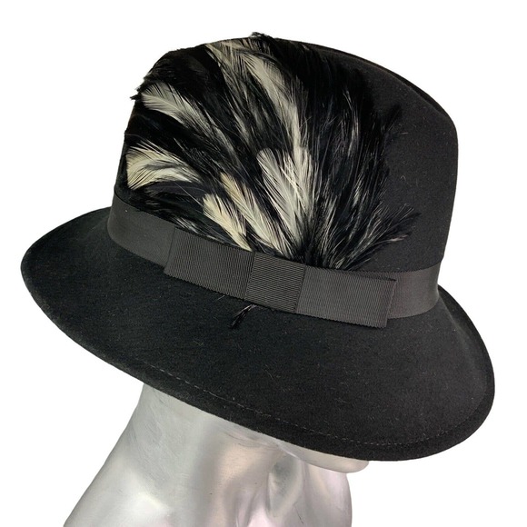 Vintage Stuart Allen Designs Feather Ribbon Headband Black Wool Felt Sz 6 7/8 main image 9